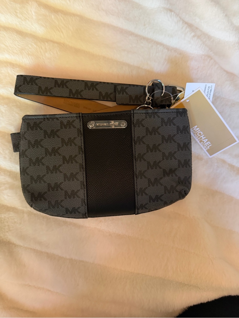 Michael Kors Gray and Black MK Signature Wristlet